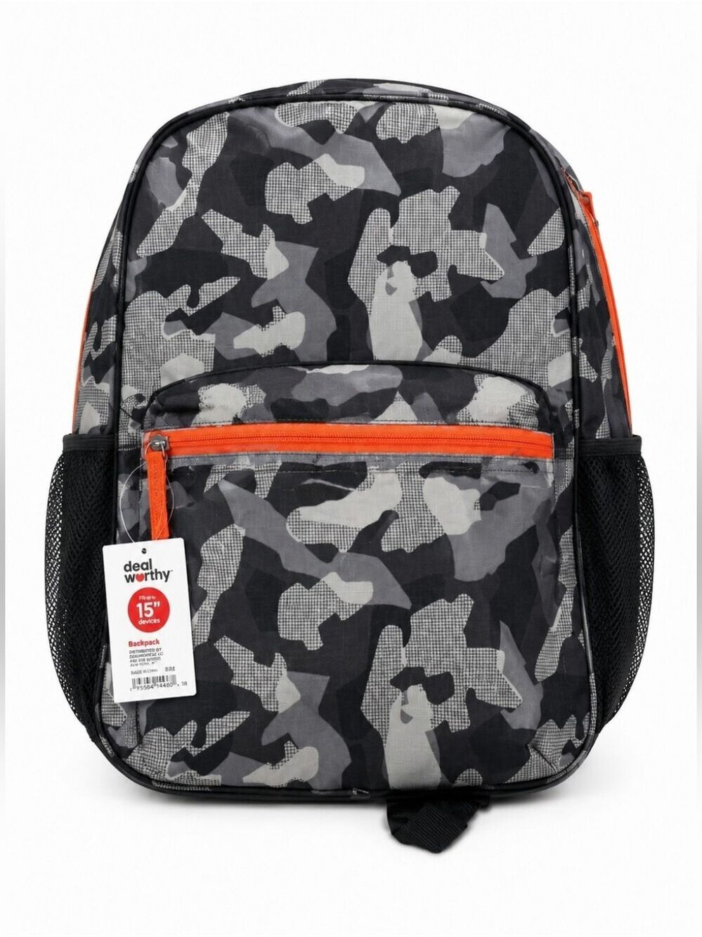 Dealworthy Gray Black Camo Laptop Backpack Orange Accent NWT